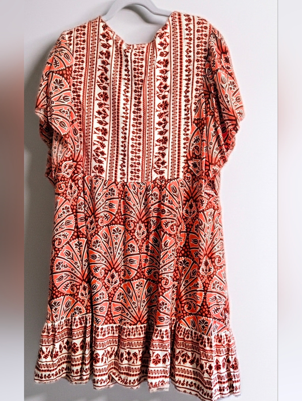 Knox Rose Dress Flutter Sleeve Boho Coral Paisley Cottage Core Pockets Size 2X - Picture 2 of 2